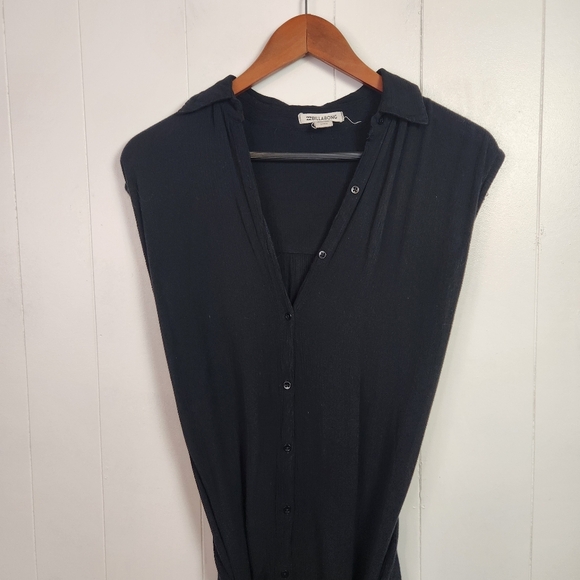Billabong Sleeveless Black Midi Shirt Dress Button Down Belt Womens Small - Picture 3 of 8
